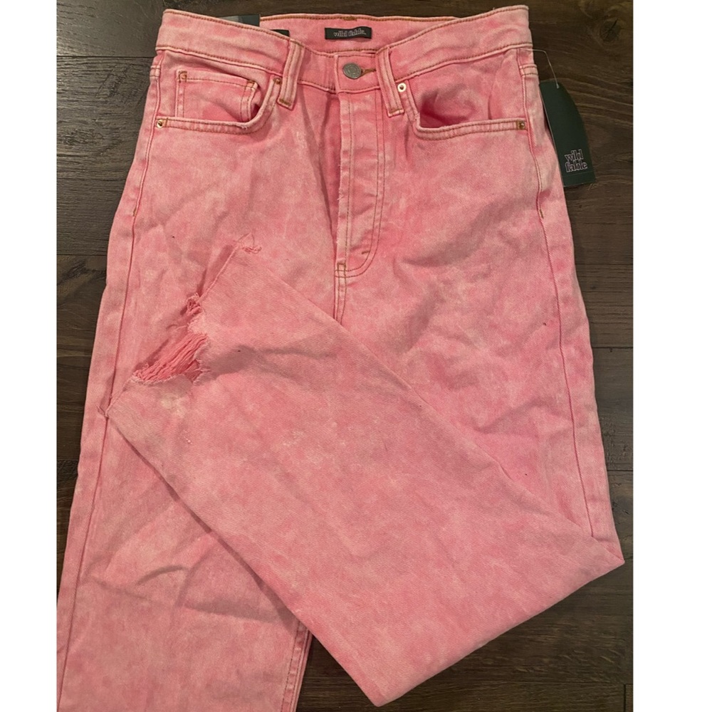 Pink High-Wasted Straight Jeans